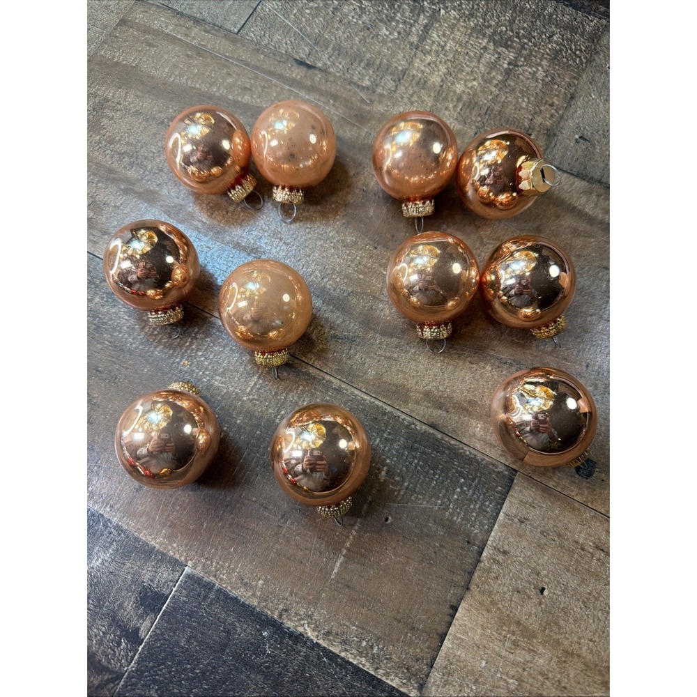 Lot of 9 Vintage 1.5" Miniature Blown Glass Ornaments Rose Gold Salmon MCM